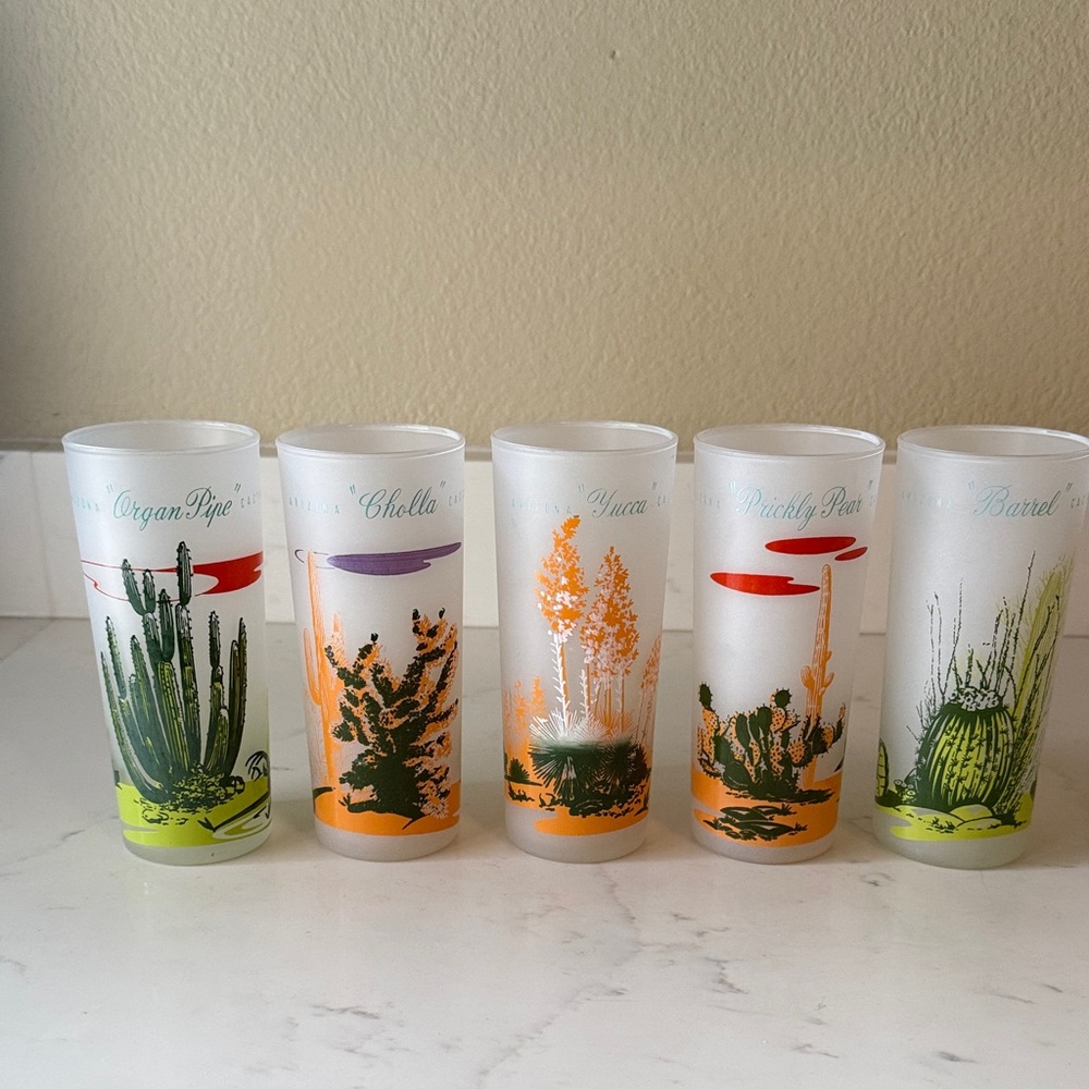 Mid Century Vintage Arizona Blakey Oil & Gas Frosted Glasses Set of 5